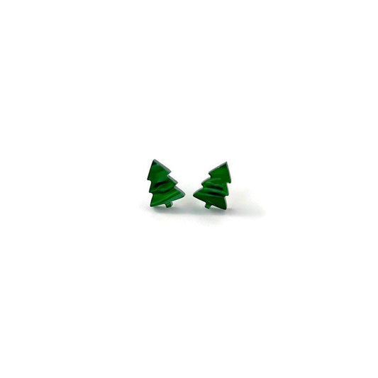 Green Christmas Tree Stud Earrings