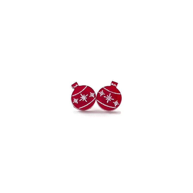 Red Christmas Ornament Stud Earrings