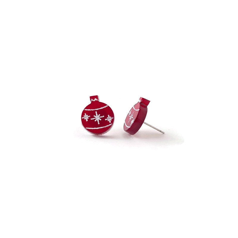 Red Christmas Ornament Stud Earrings