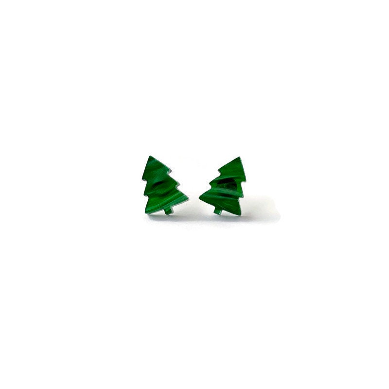 Green Christmas Tree Stud Earrings