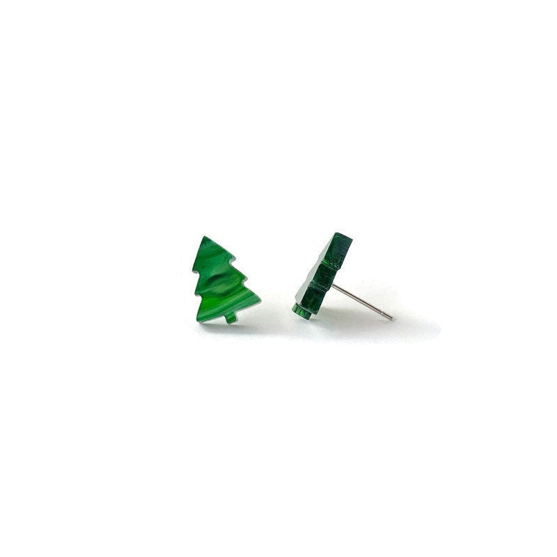 Green Christmas Tree Stud Earrings