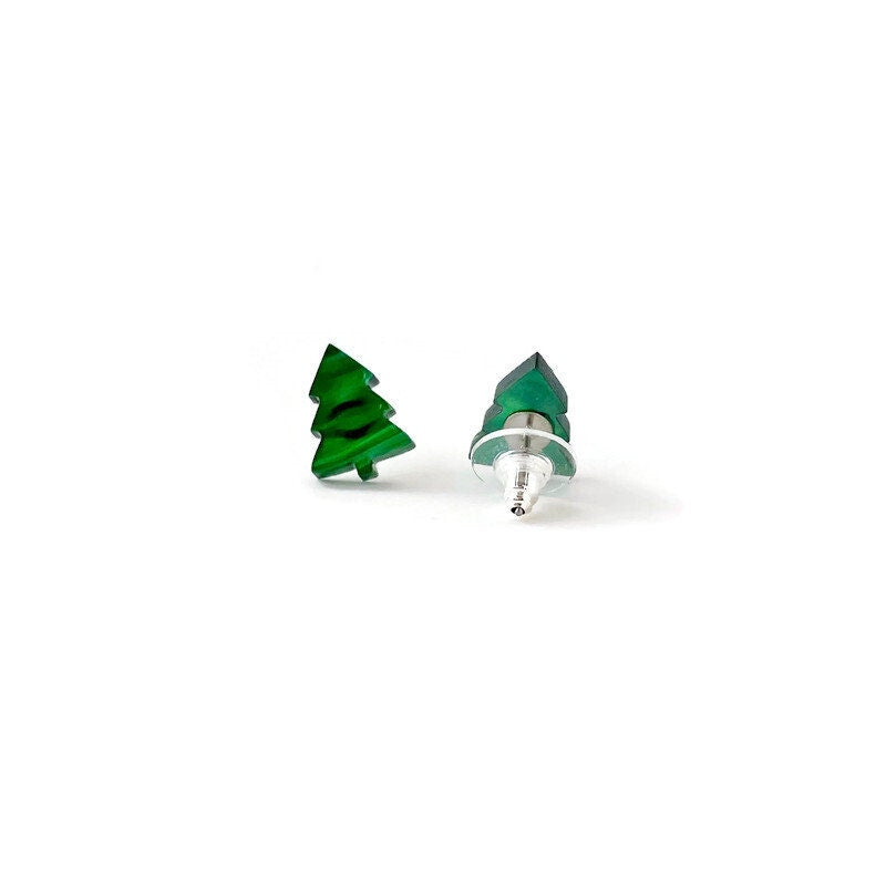 Green Christmas Tree Stud Earrings