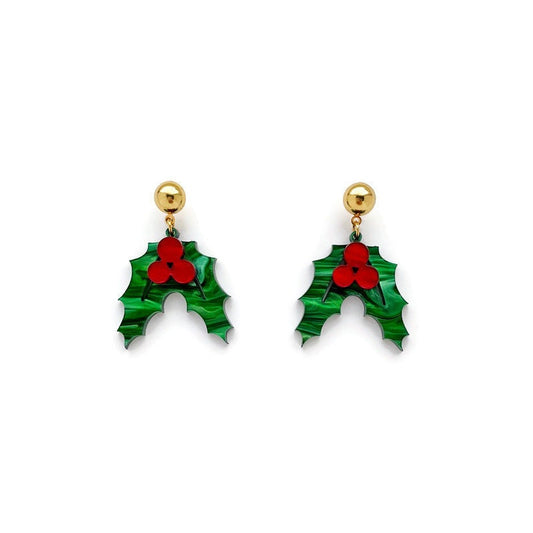 Christmas Holly Dangle Earrings