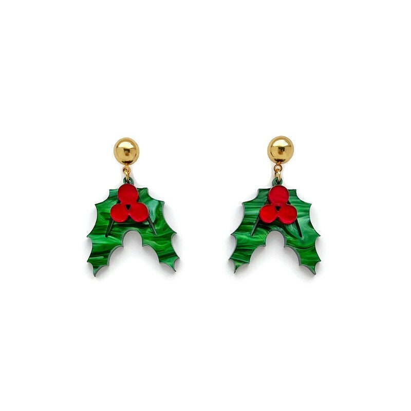 Christmas Holly Dangle Earrings