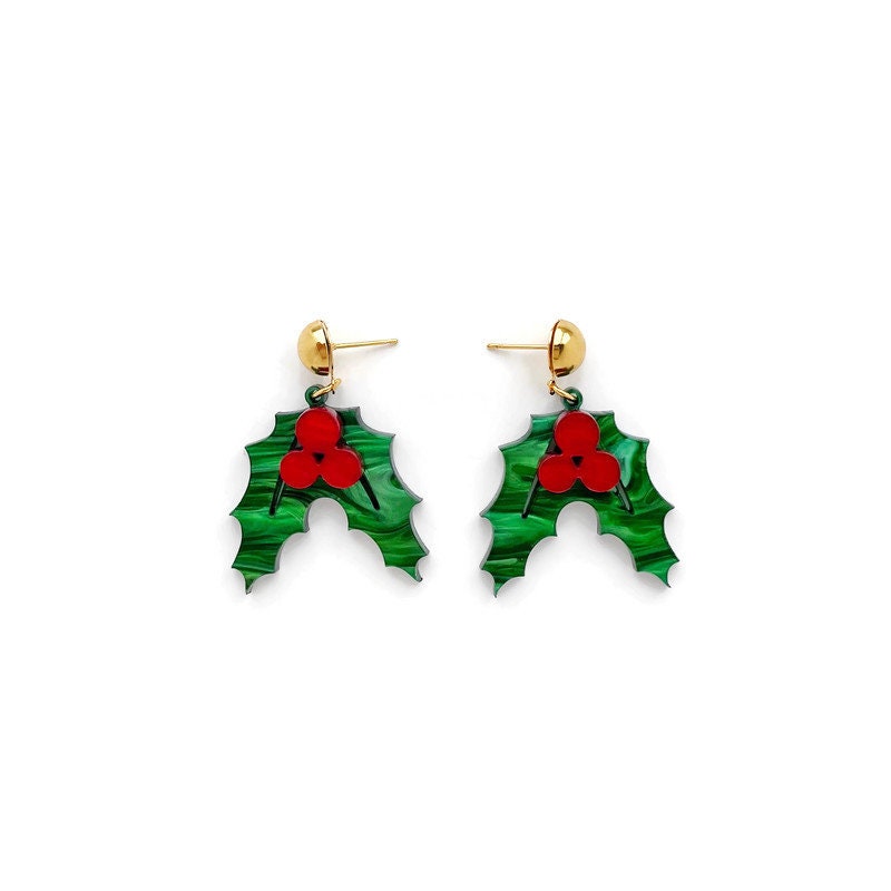 Christmas Holly Dangle Earrings