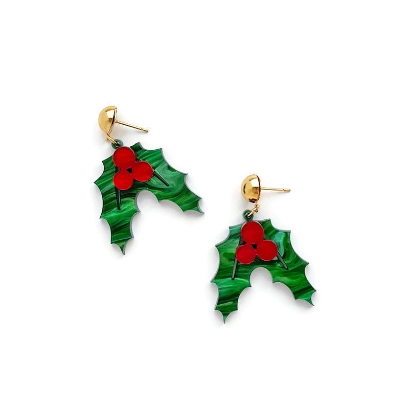 Christmas Holly Dangle Earrings