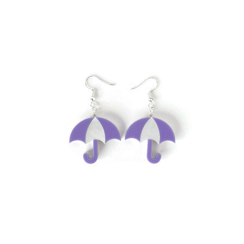 Purple and White Umbrella Dangle Earrings