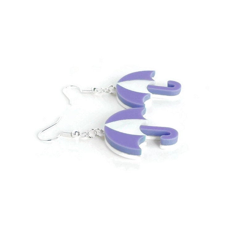 Purple and White Umbrella Dangle Earrings