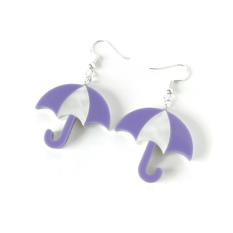 Purple and White Umbrella Dangle Earrings