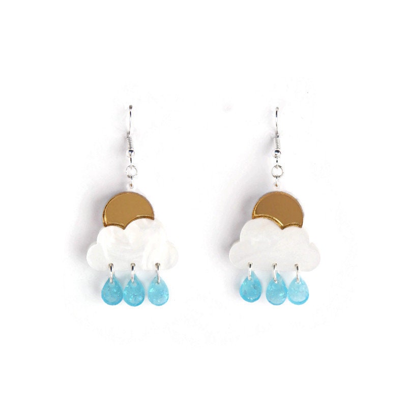 Sun Cloud and Raindrop Dangle Earrings