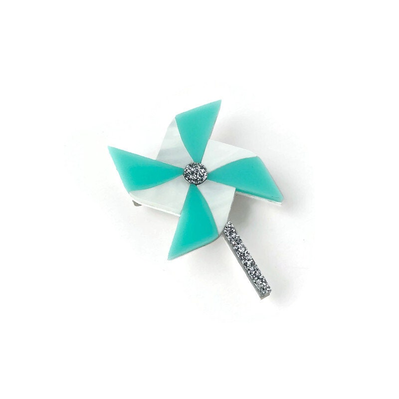 Aqua Pinwheel Brooch