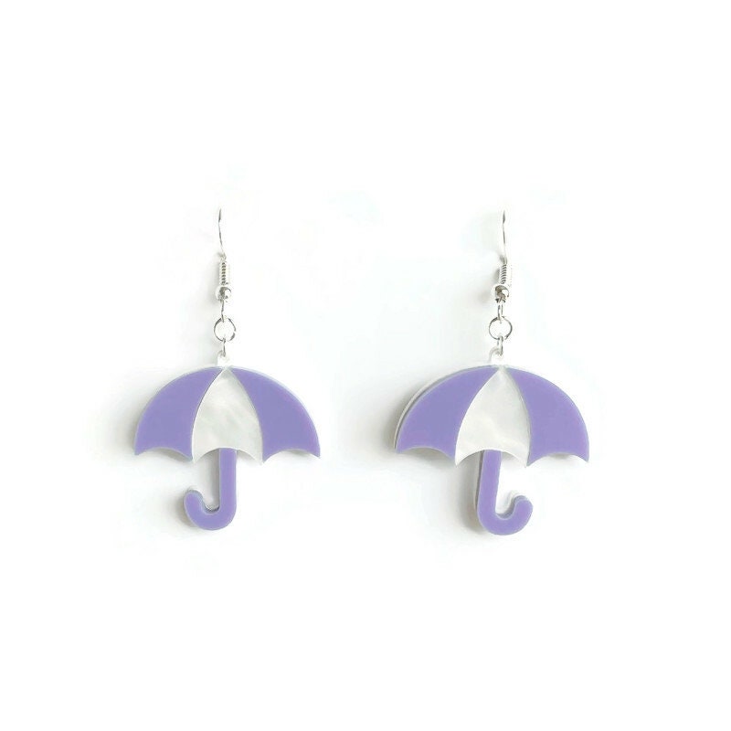 Purple and White Umbrella Dangle Earrings