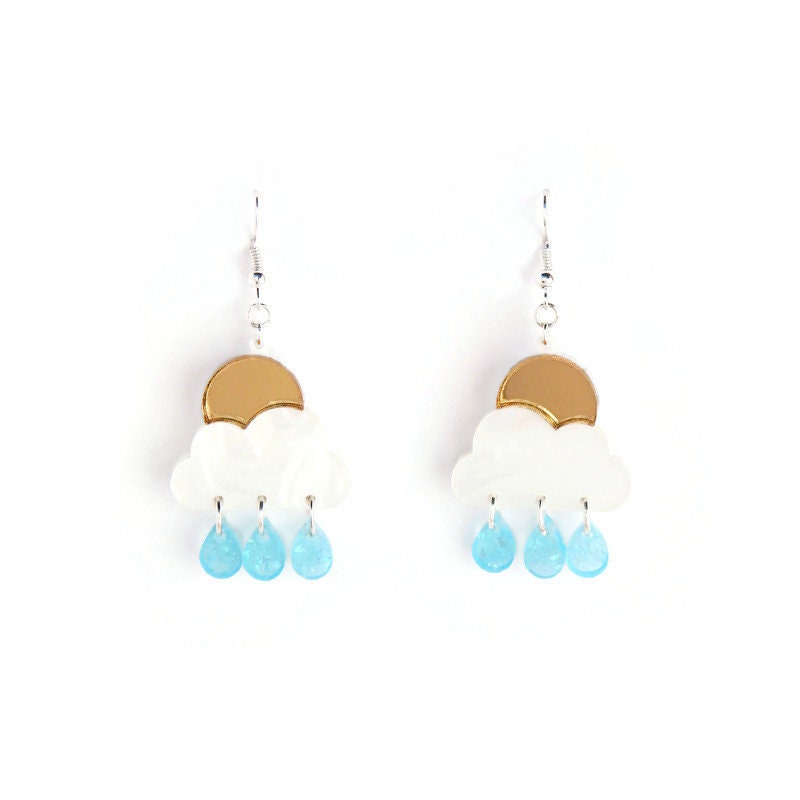 Sun Cloud and Raindrop Dangle Earrings