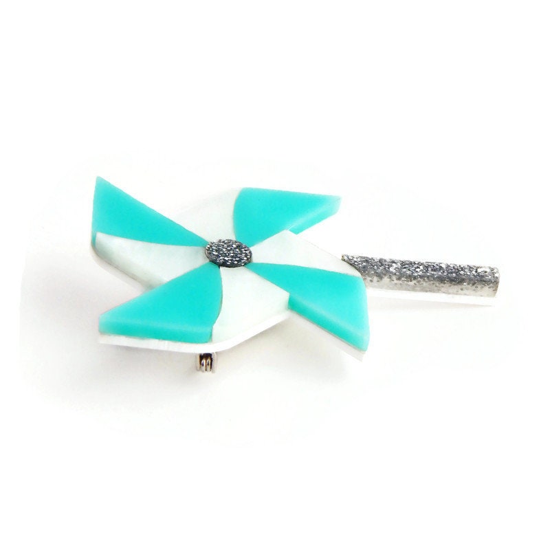 Aqua Pinwheel Brooch