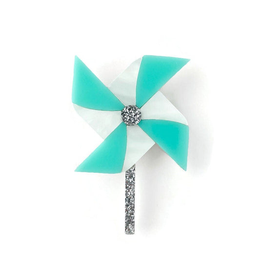 Aqua Pinwheel Brooch