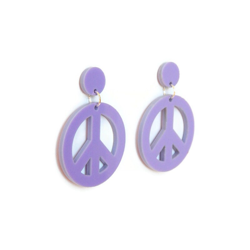 Purple Peace Sign Dangle Earrings