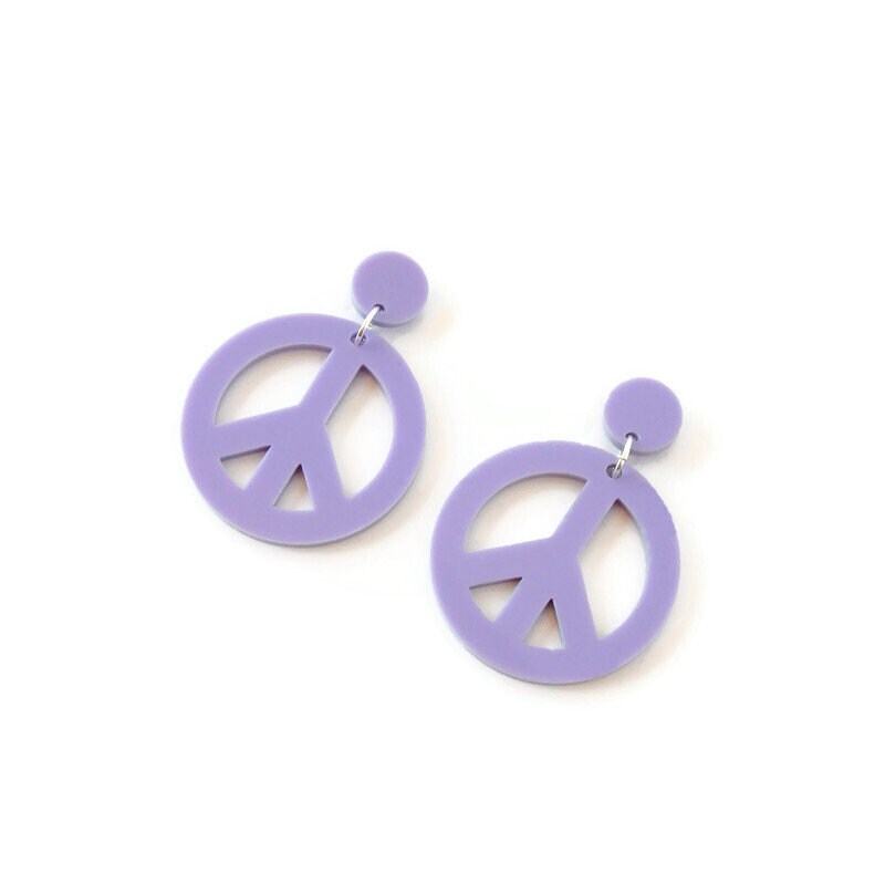 Purple Peace Sign Dangle Earrings