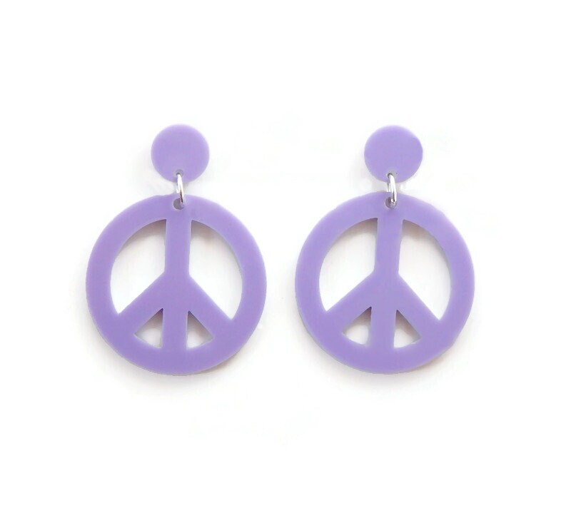 Purple Peace Sign Dangle Earrings