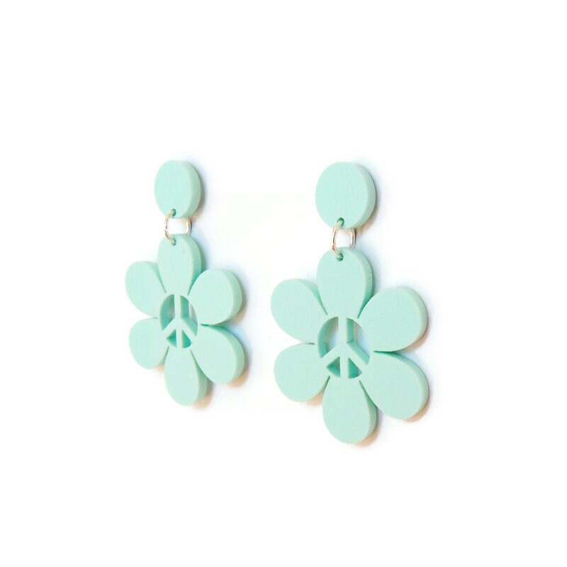 Aqua Daisy Peace Sign Dangles