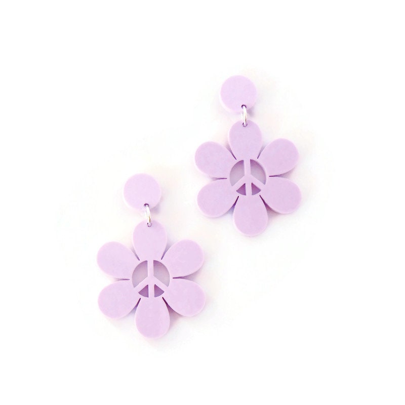 Lilac Purple Daisy Peace Sign Earrings