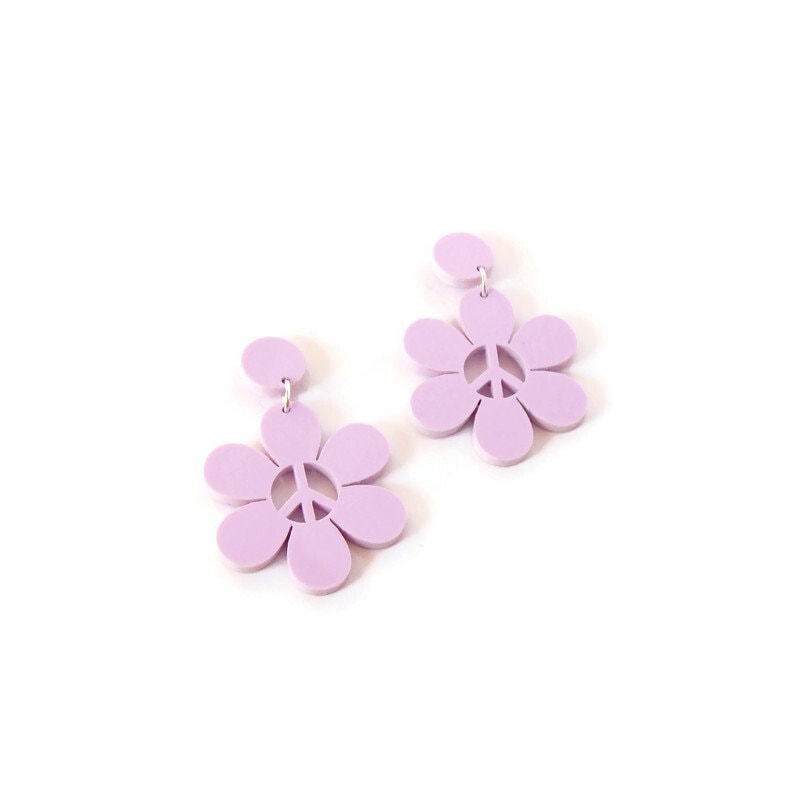 Lilac Purple Daisy Peace Sign Earrings