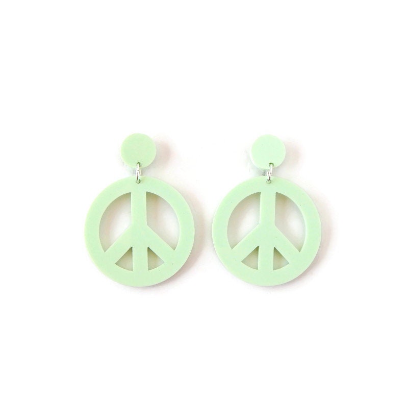 Green Peace Sign Dangle Earrings