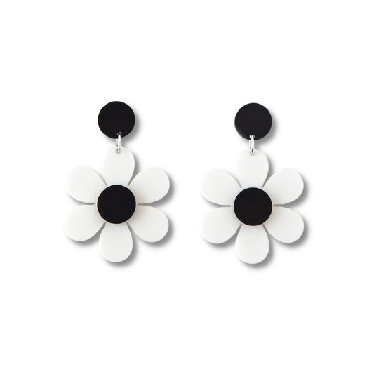 Black and White Mod Daisy Dangles