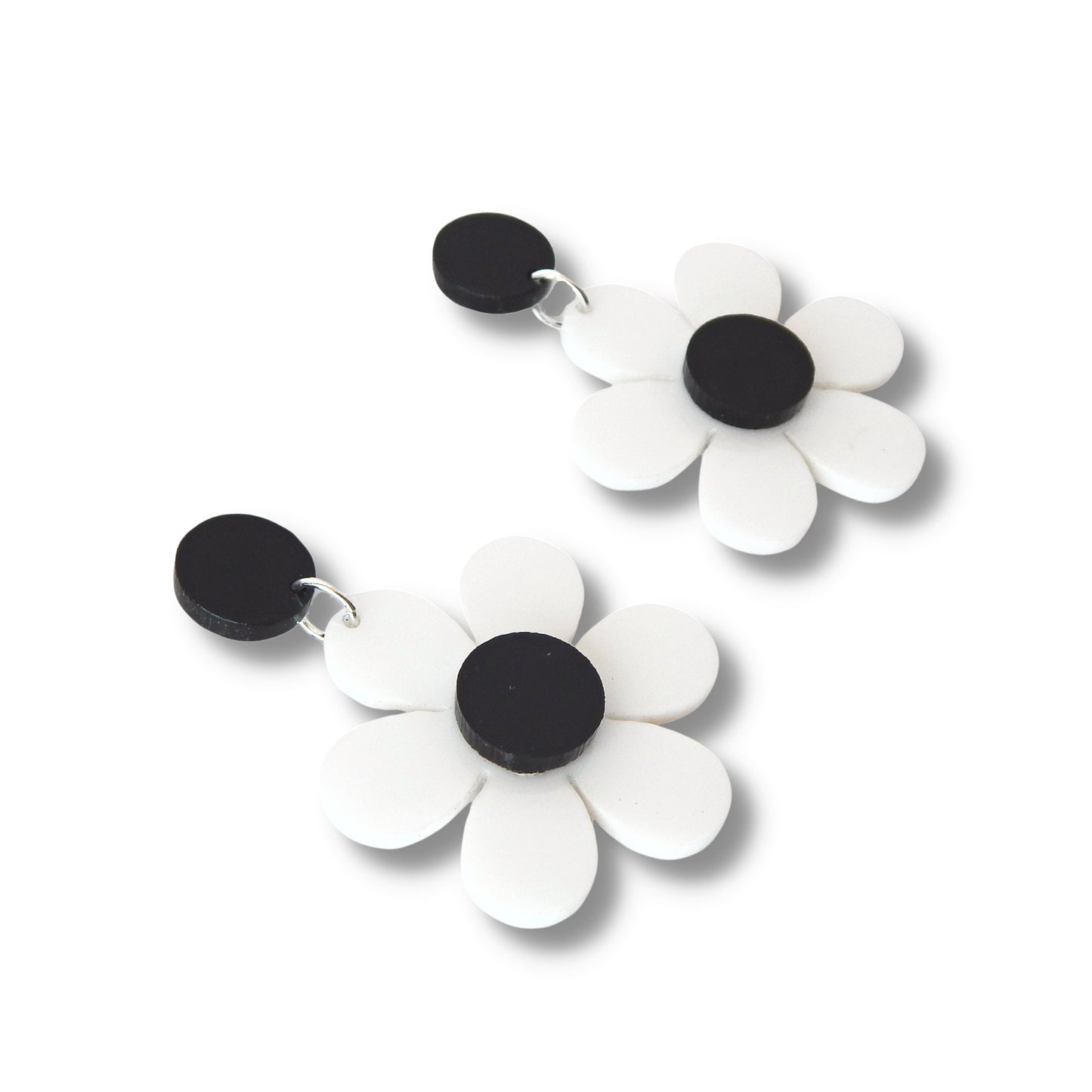 Black and White Mod Daisy Dangles