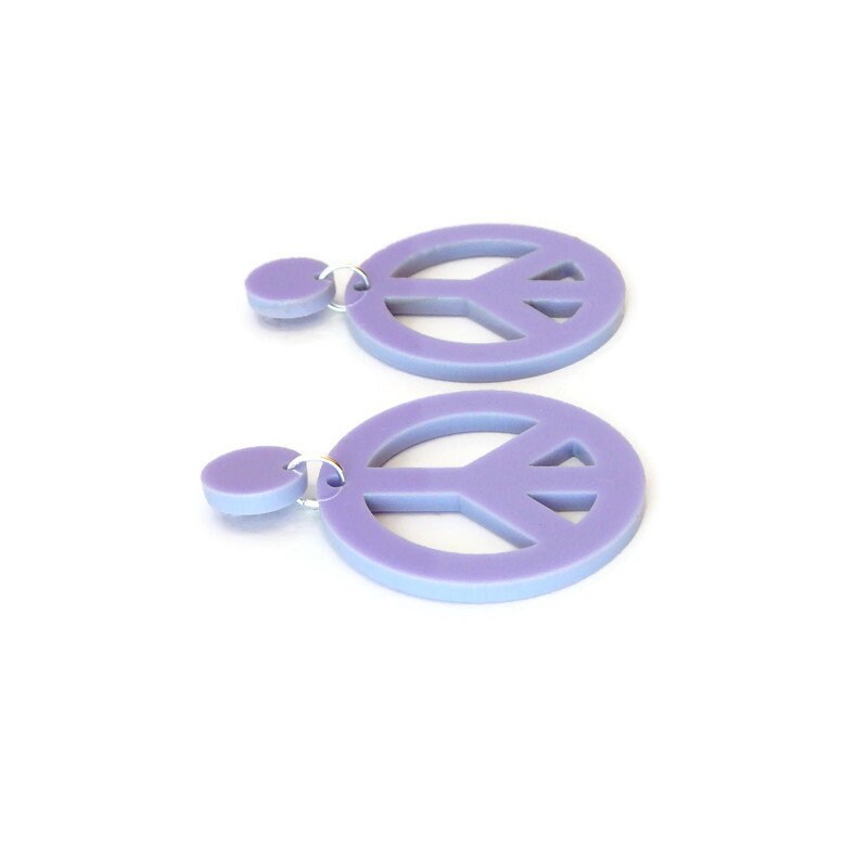 Purple Peace Sign Dangle Earrings