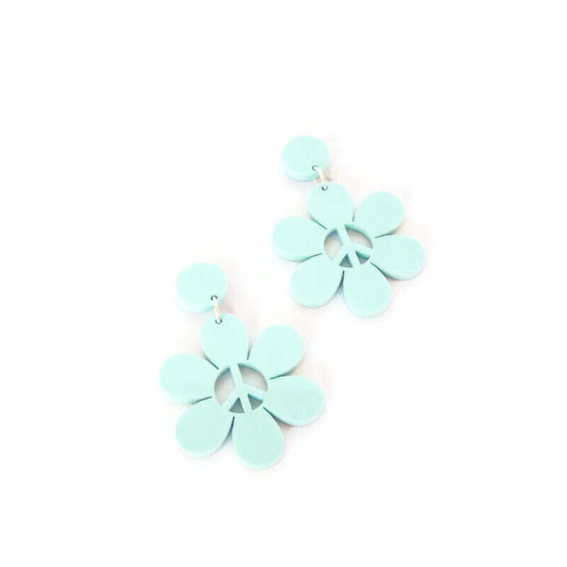 Aqua Daisy Peace Sign Dangles