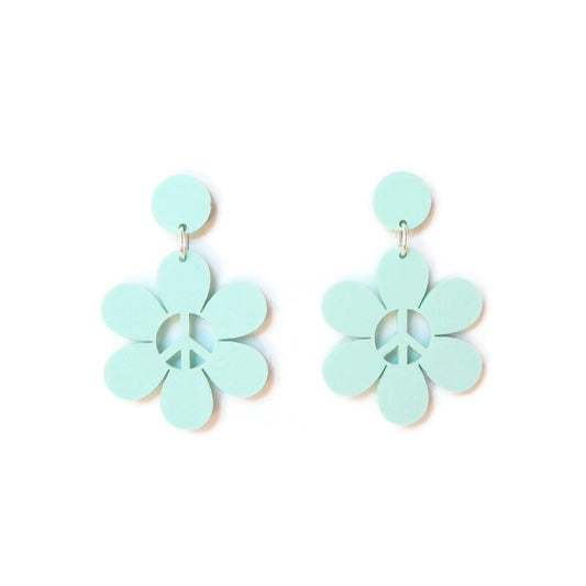 Aqua Daisy Peace Sign Dangles