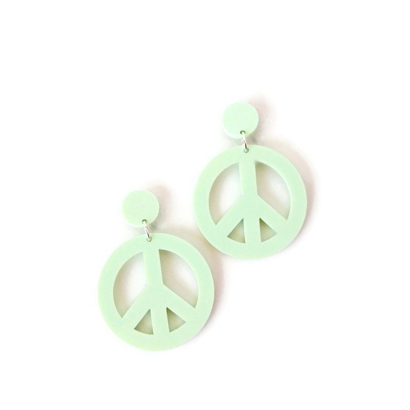 Green Peace Sign Dangle Earrings