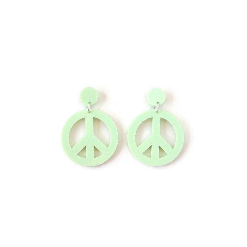 Green Peace Sign Dangle Earrings