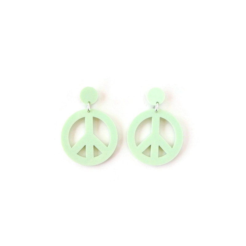 Green Peace Sign Dangle Earrings