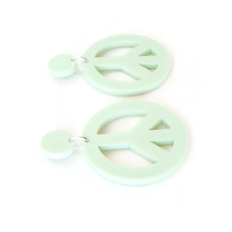 Green Peace Sign Dangle Earrings