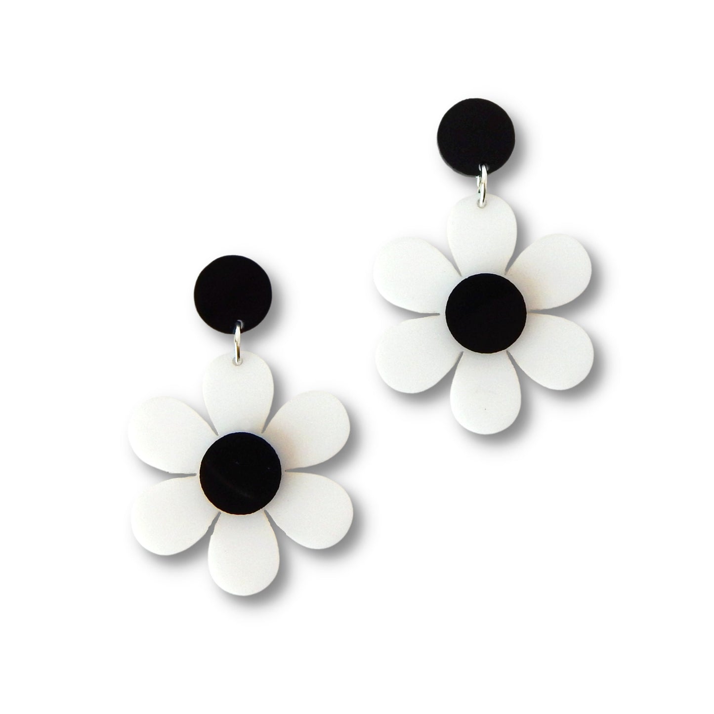 Black and White Mod Daisy Dangles