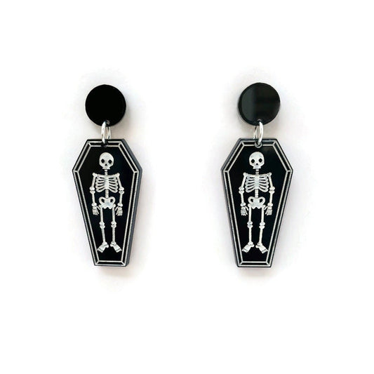 Black and White Skeleton and Coffin Earrings