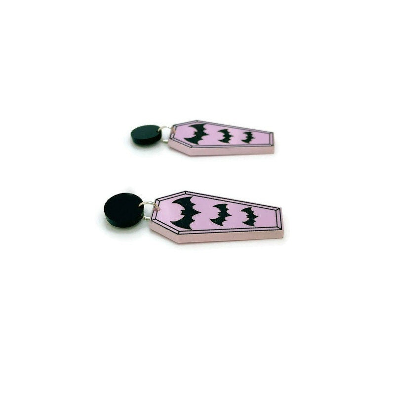 Purple and Black Bat and Coffin Earrings