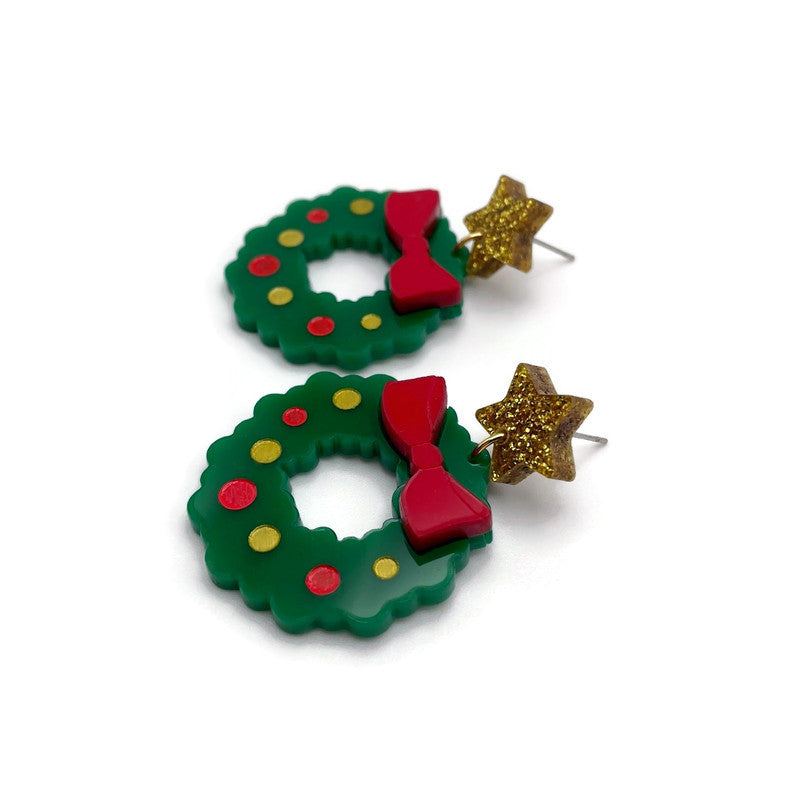 Green Christmas Wreath Dangles