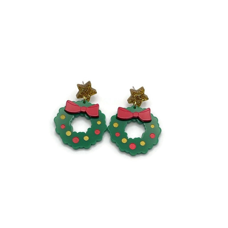 Green Christmas Wreath Dangles