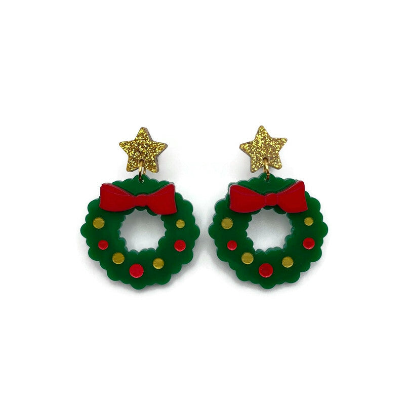 Green Christmas Wreath Dangles