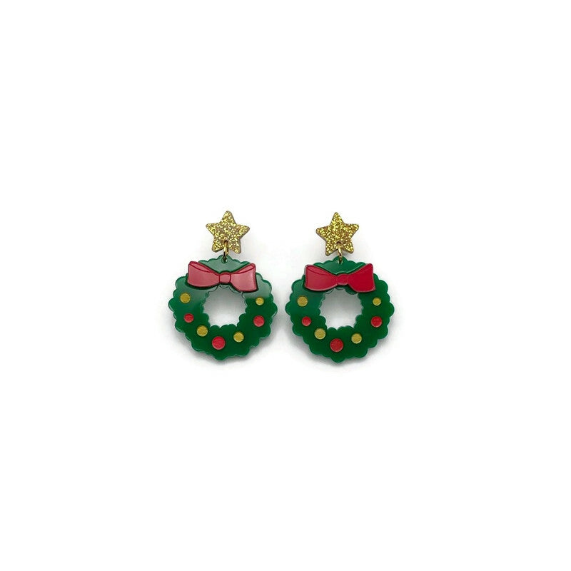 Green Christmas Wreath Dangles