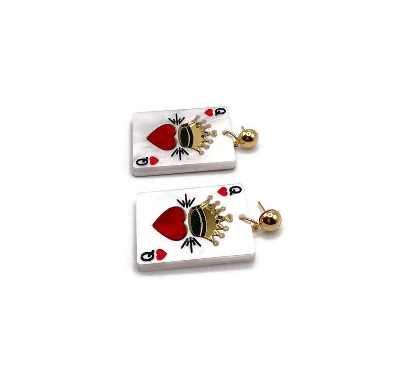 Queen of Hearts Playing Card Earrings