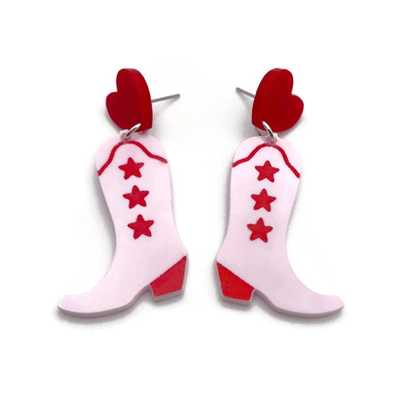 Pink and Red Cowgirl Boot Earrings