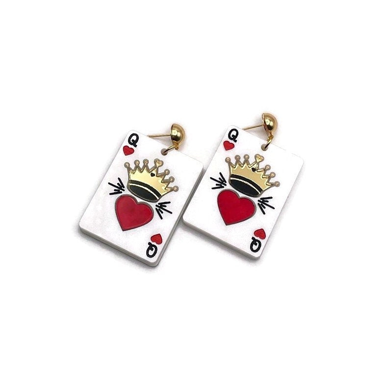 Queen of Hearts Playing Card Earrings