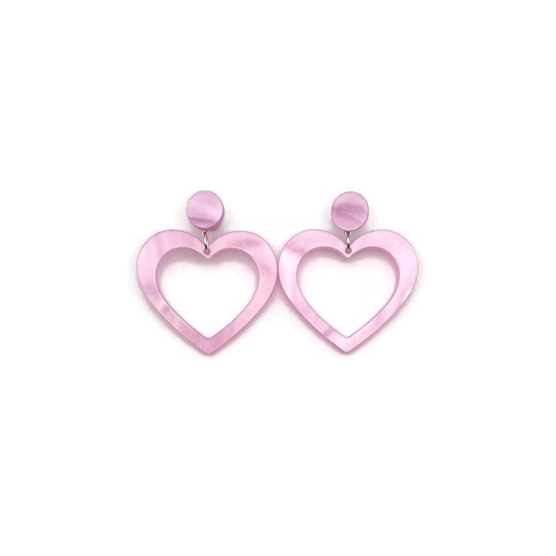 Light Pink Pearl Heart Hoop Earrings