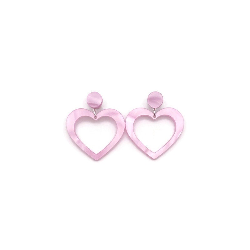 Light Pink Pearl Heart Hoop Earrings