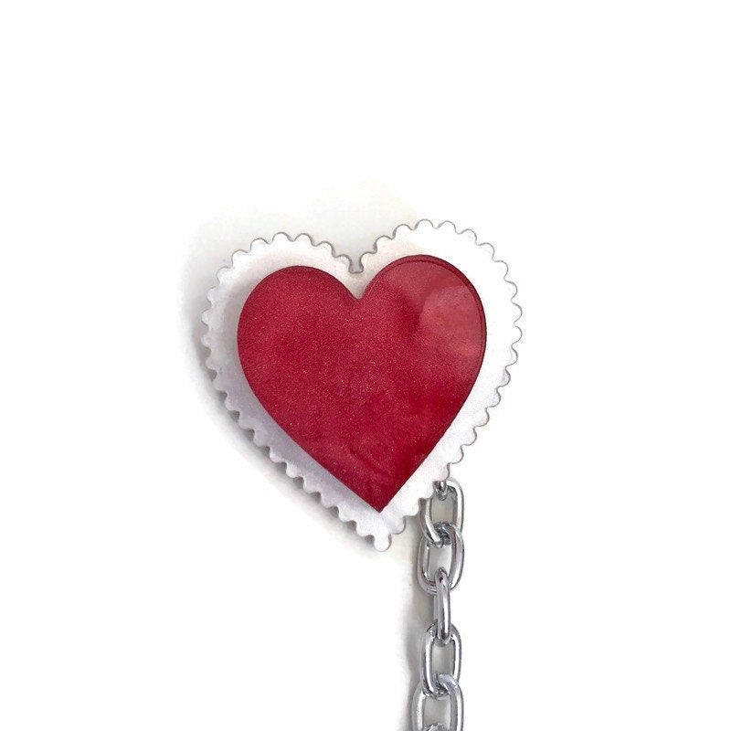 Red and White Scalloped Heart Sweater Clip