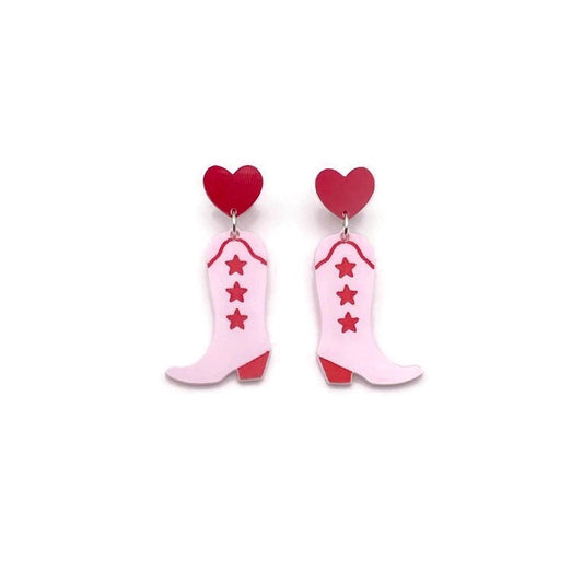 Pink and Red Cowgirl Boot Earrings