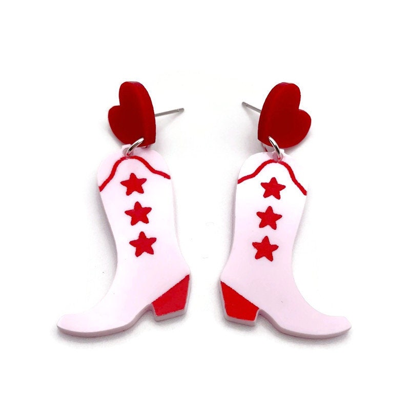 Pink and Red Cowgirl Boot Earrings